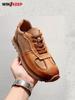 Mens Genuine Leather Retro Lace Up Versatile Thick Platform Height Increase Sneakers Sport Running Jogging Skateboard Patchwork