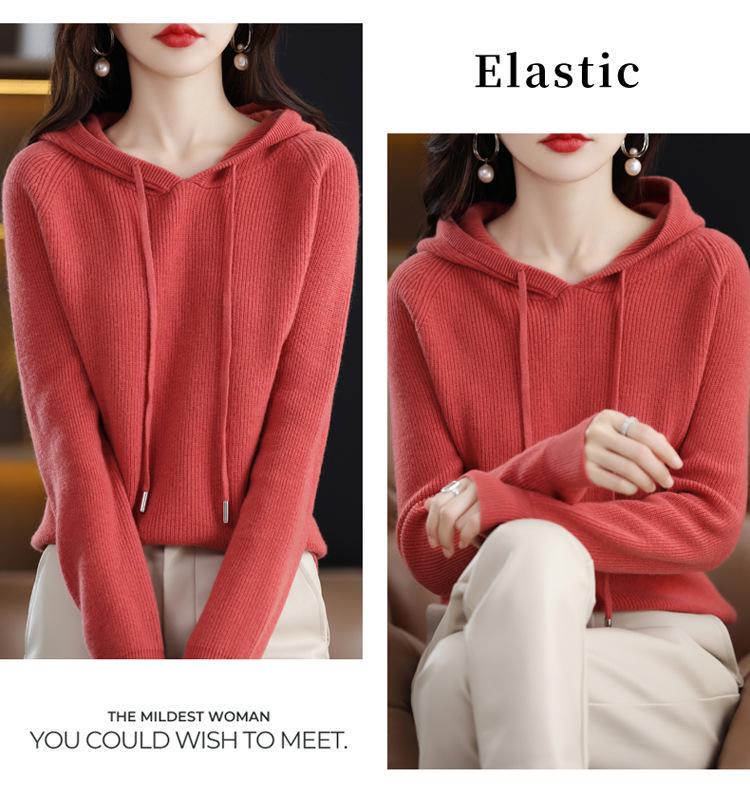 Women's 100% Pure Wool Knit Loose Hoodie - Autumn/Winter Collection