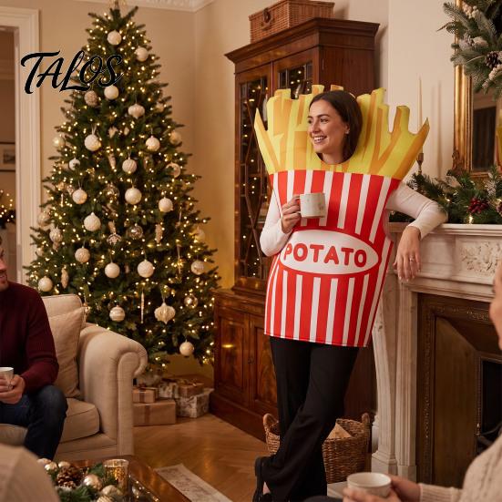 Hooded Food Costume Adults Fast Costume, Unisex Hot Dog Hamburger French Fries Cosplay Dress Up Outfit for Halloween Holiday Party