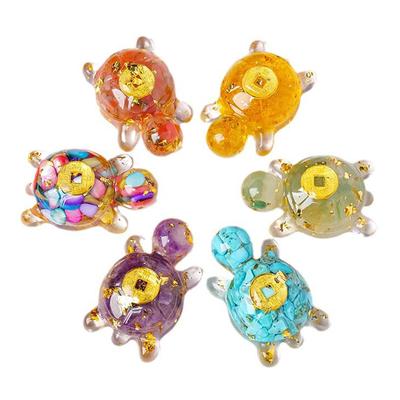 Money Turtle Statue Wealth-Attracting Feng Shui Good Luck Charm Crystal Resin Decorative Turtle Ornament Home Office Decor