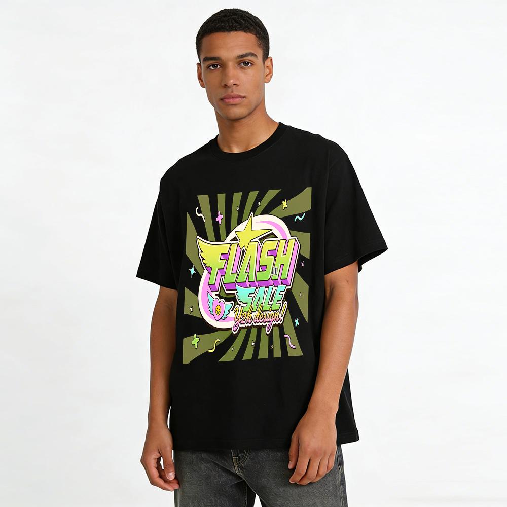 Y2K Style Flash Sale Graphic Print Tshirt Retro Y2K Aesthetic Winged Heart Star Pattern Casual Tee Pure cotton T-shirt