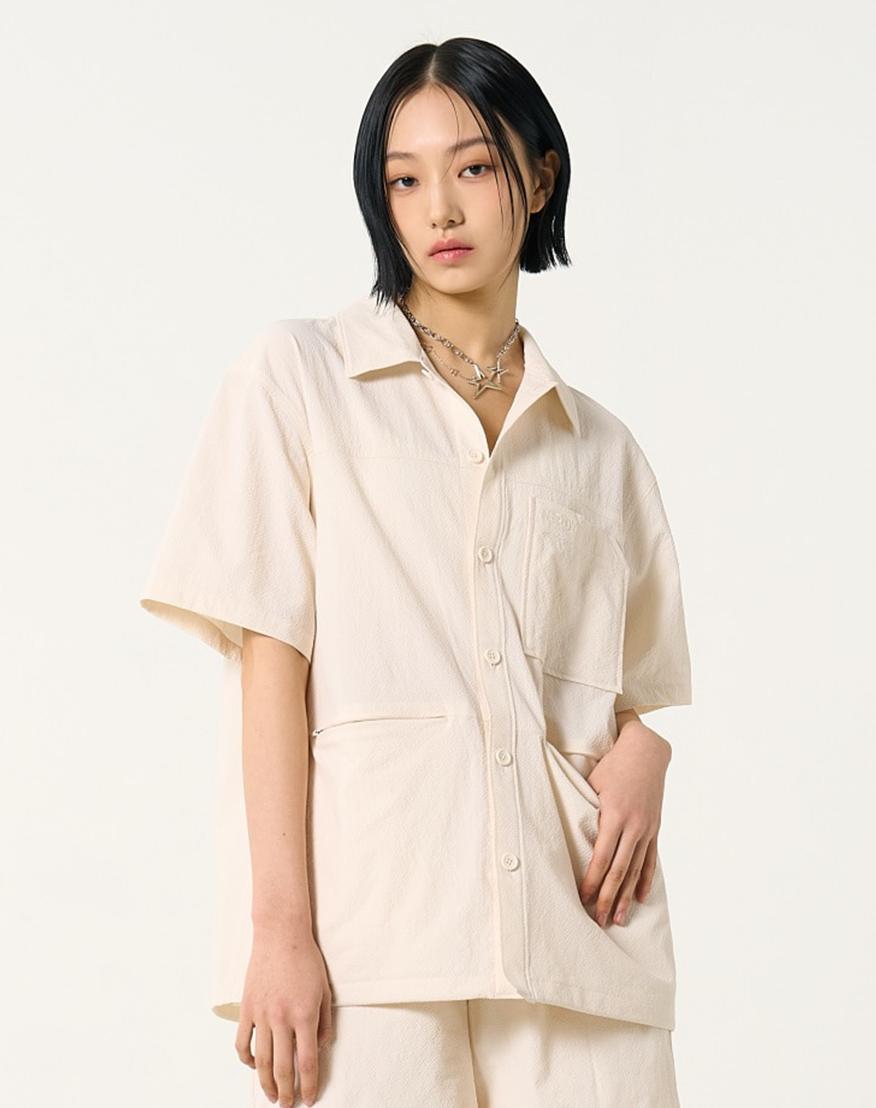Ndy Seersucker Short Sleeve Shirt Ivory Ivory/S