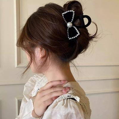 Pearl Bow Hairpin 2025 New Back Head Disc Hair Grab Clip Shark Clip