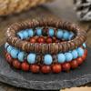 Hot-selling summer handmade beaded bracelet men's retro style multi-layer elastic line wooden bead coconut shell agate bracelet