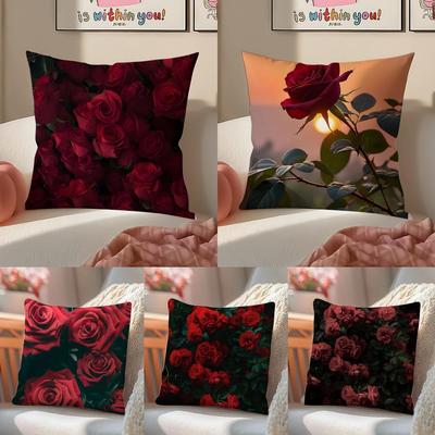 Romantischer Roter Rosenblumen Kissenbezug Kissenhülle Kurzer Plüsch Verdeckter Reißverschluss Zimmer Sofa Kissenbezug