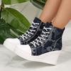 Women's High Top Wedge Sneakers Fashion Blue Camouflage Canvas Shoes Woman Lightweight Lace Up Platform Ankle Boots for Women