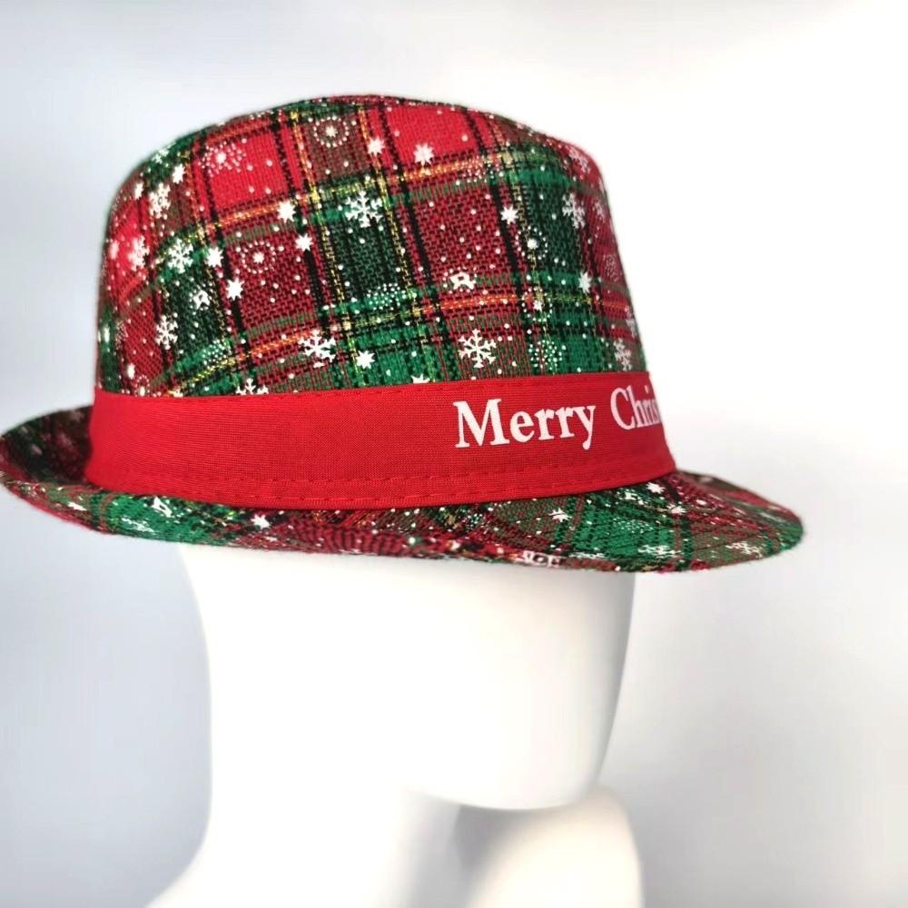 Plaid Christmas Fedora Hat Printed Dress Up Narrow Brim Top Hat Costume Accessories Snowflake Panama Cowboy Hats Men Women