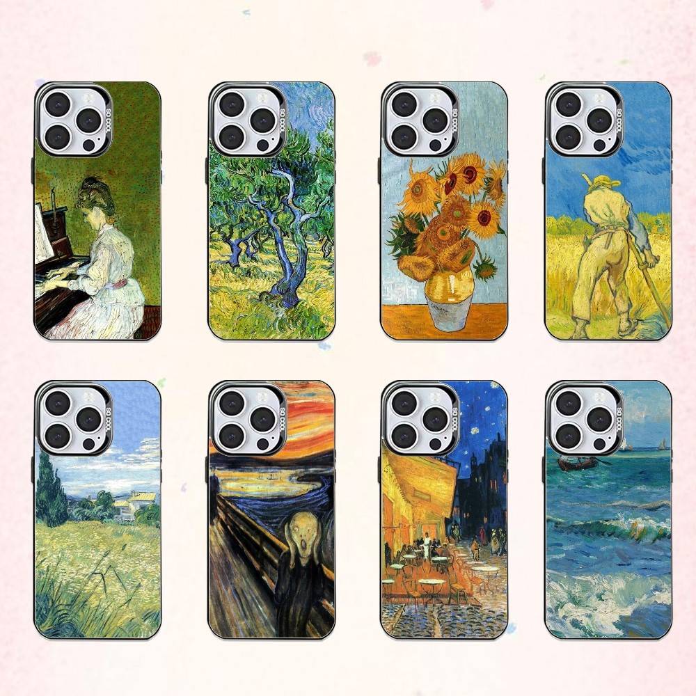 Vincent V-Van Gogh Oil Painting Phone Case For iPhone17,16,15,14,13,12,11 Plus,Pro Max Colored Silver Plated Inside Cover