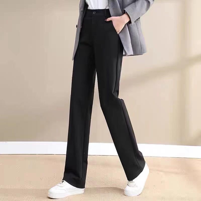 Womens Slim Wide Leg Pants High Waist Straight Trousers Casual Office Wear
