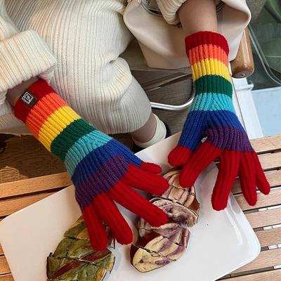 Guanti Arcobaleno Coreani Nuovi per Donna Inverno Guanti Caldi di Lana a Mezzo Dito Moda di Strada Americana Versatile Ciclismo Tendenza