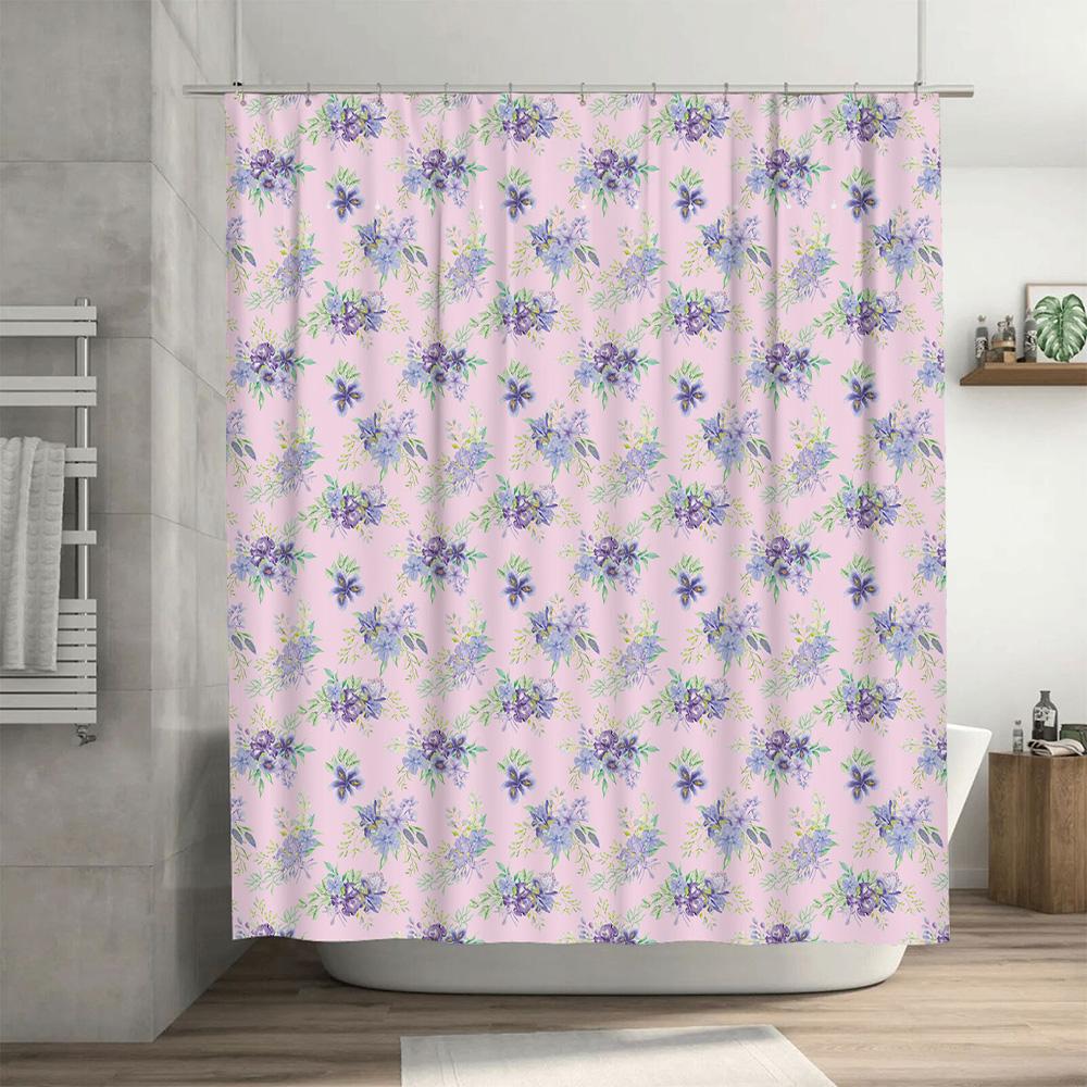 Purple Flower Shower Curtain Waterproof Fabric Decorative Bathroom Accessories Set Bath Towel Rack Hooks For Home Kitchen Sink S