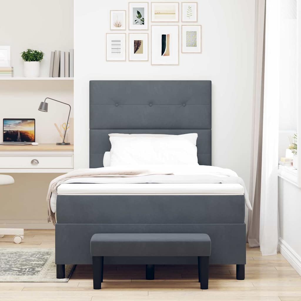 Box Spring Bed with Headboard Dark Gray 190 x 120 cm Velvet