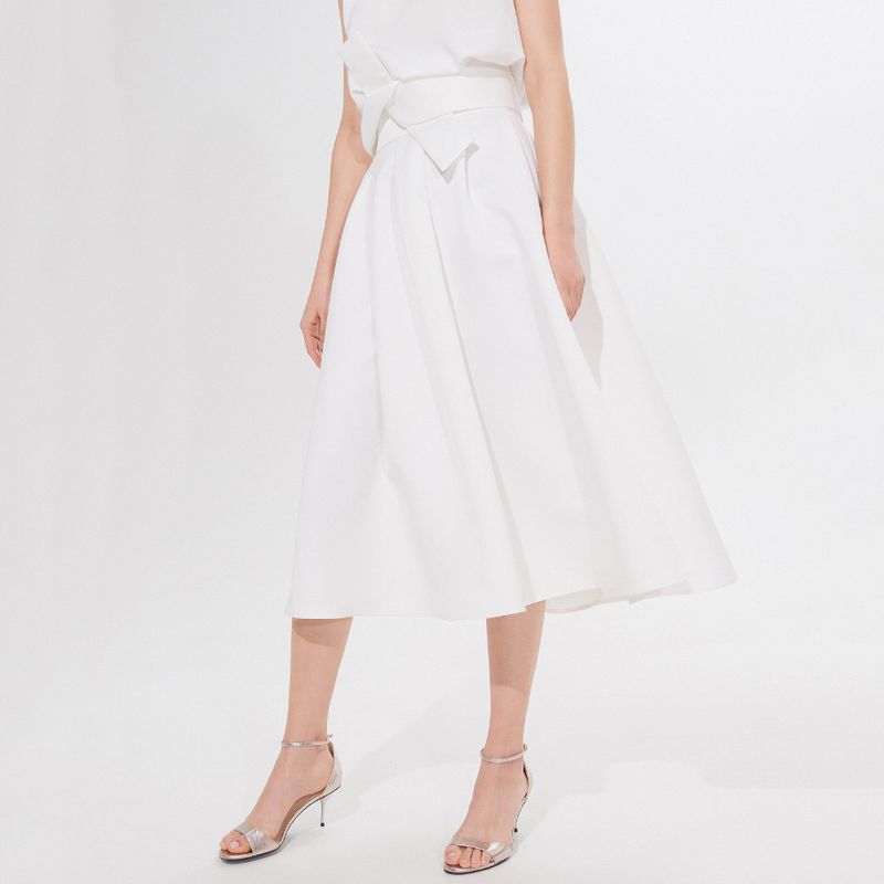 

The Fabric Is Thick and Not Transparent. the Large Trapezoidal Pleated Flared Skirt Is Skirt White 36