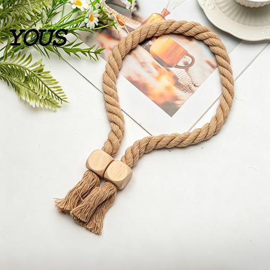 Easy Use Curtain Clips 1Pc Boho Magnetic Tieback, Twisted Rope Wooden Bead Decorative Fasteners Holders, Drapery Holdbacks for Bedroom