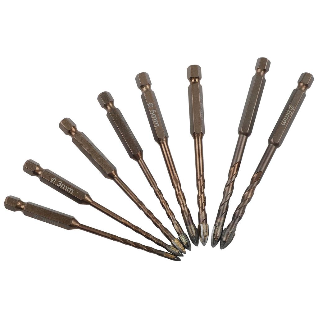 8pcs Cross Hexagon Drill Bit Set for Various Materials for Wood Metal Glass and Plastic Drilling with Electric Drill