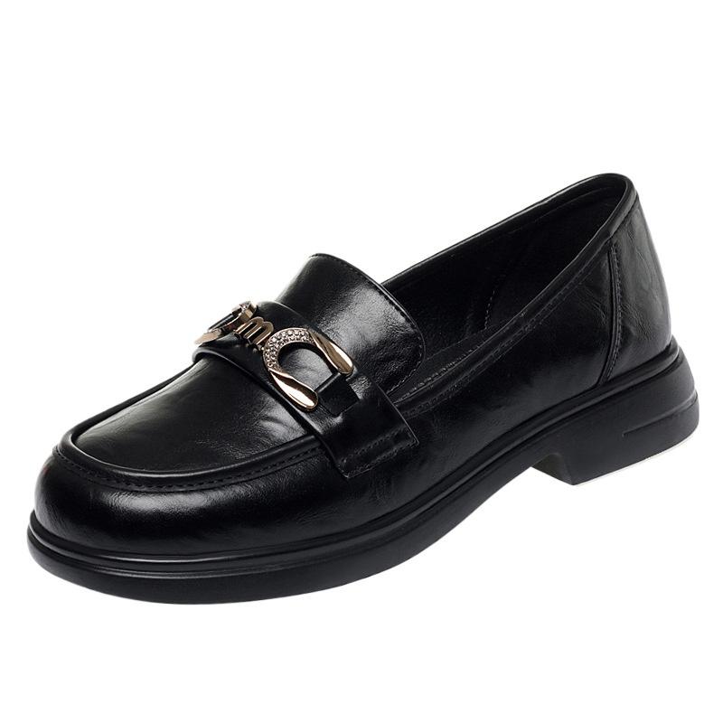 Small Leather Shoes Women's Spring New British Style Round Toe Flat Shoes Low Heel Flat Loafers Comfortable Single Shoes Elegant