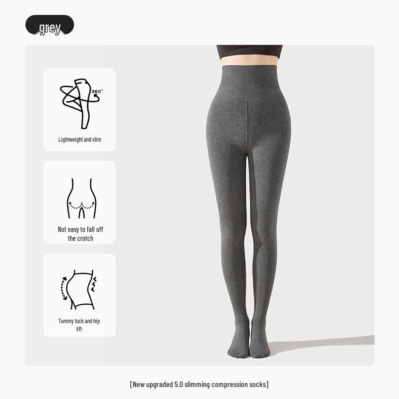 Damen Graue Extra-Lange High-Waist Kompressionsleggings - Fleecegefüttert, Dick, Vertikale Streifen für Herbst/Winter