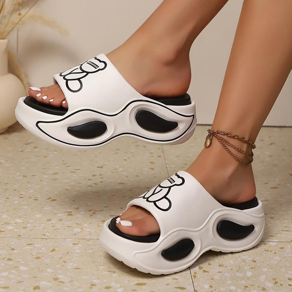 Papuci de Plajă Fashion pentru Femei, Desene Animate Ursuleț Drăguț, EVA, Toc Înalt, Confortabili, Moi, Ușori, Rezistenți la Uzură, Antiderapanți