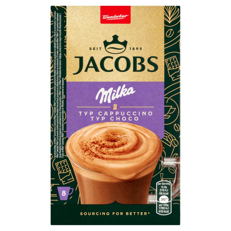 Jacobs Löslicher Kaffee-Kakao-Drink Schokoladengeschmack Milka 126,4 g (8 x 15,8 g)
