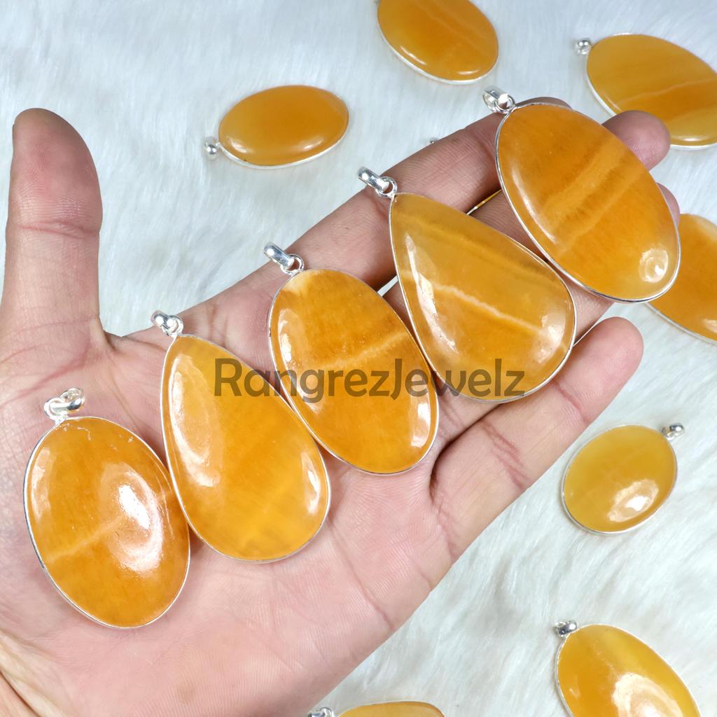 Yellow Calcite Pendant Sterling Silver Pendant Bezel Pendant Calcite Gemstone Pendant Handmade Pendant Calcite Jewelry Necklace Girls Pendant