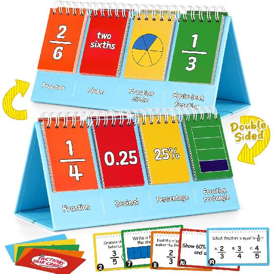 Torlam Fraction Manipulatives for Elementary School, Fraction Circles & Percentage & Decimal Flip Chart, Kids Math Games Math Manipulatives for 1st,