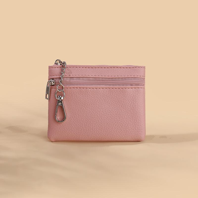 2024 Lychee Pattern Double Zipper Coin Purse, PU Solid Color Card Key Storage Bag - In Stock, Same Day Shipping