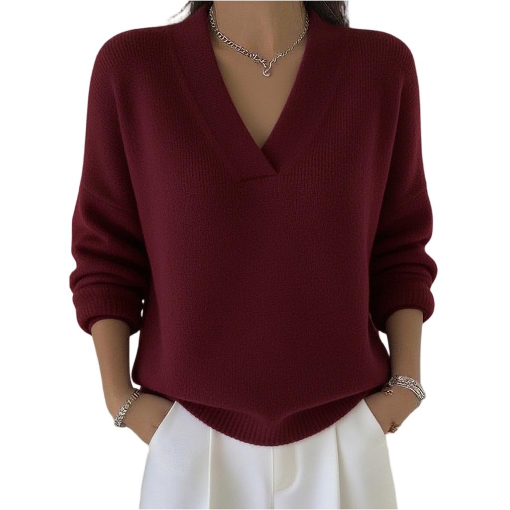 Women's Fashionable Long-sleeved Solid-color Pullover Knitted Sweater Top