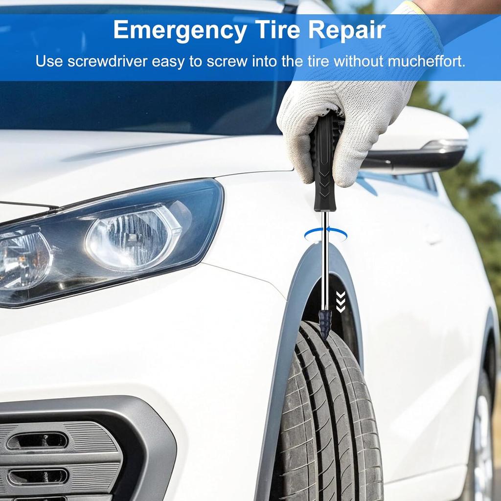 Screw In Tire Plugs Kit, Tire Repair Rubber Nail Kit with Screwdriver, Tire Repair Screws Suitable for Quickly Repairing Punctures In Car,