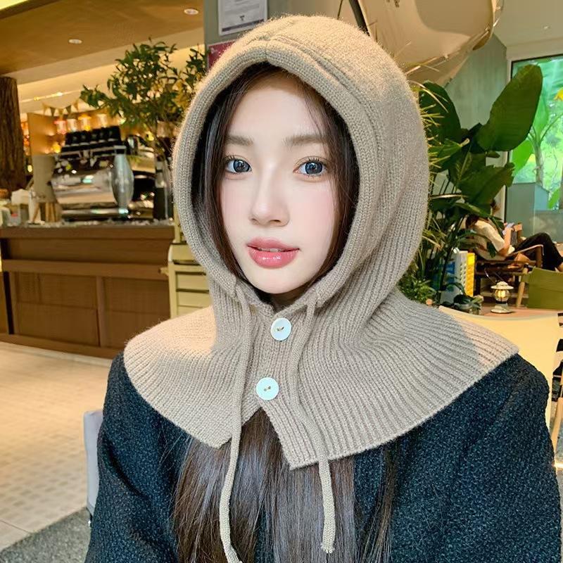Winter Korean Balaclava Hat Women's Warm Hat Scarf Integrated Couple Ear Protection Wool Knitted Hat
