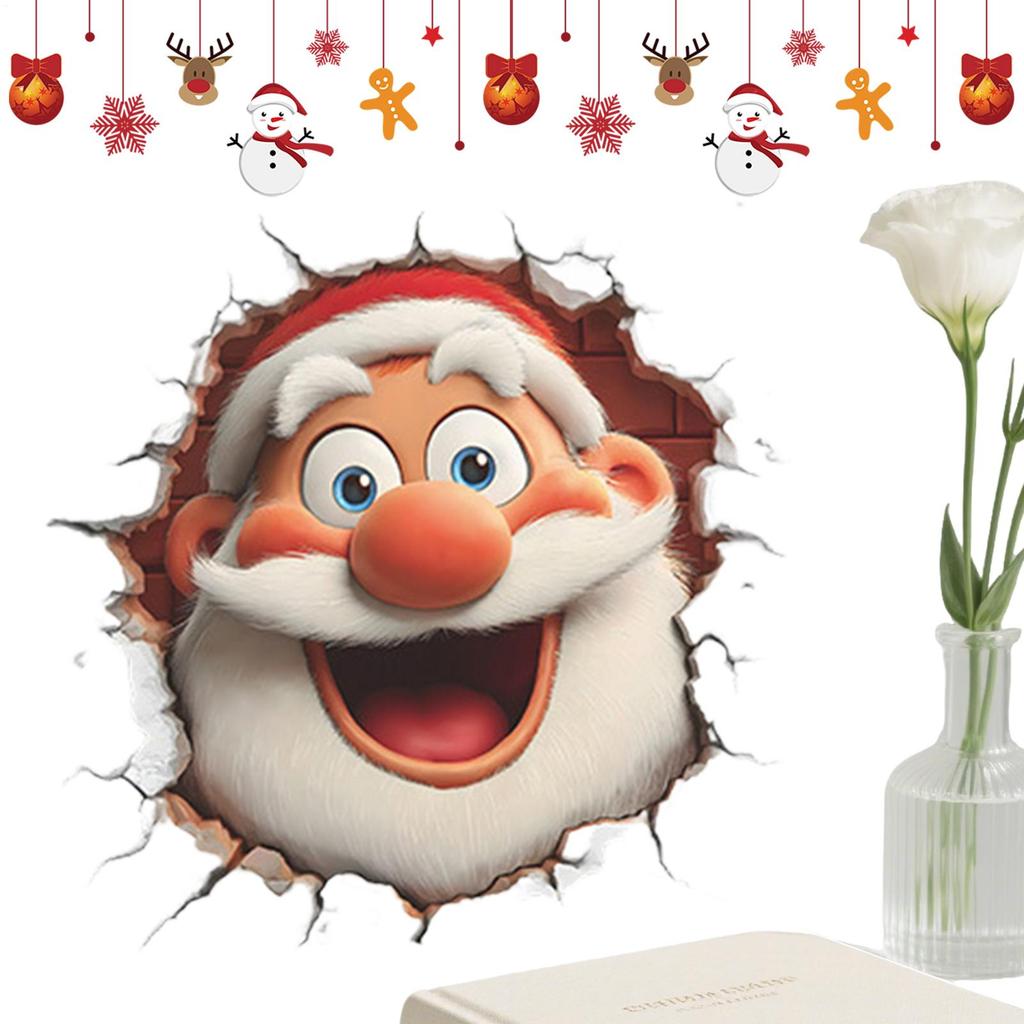 Christmas Creative Wall Sticker Removable 3D Effect Christmas Cartoon Decals Santa Reindeer Living Room Stickers for Dorm Office