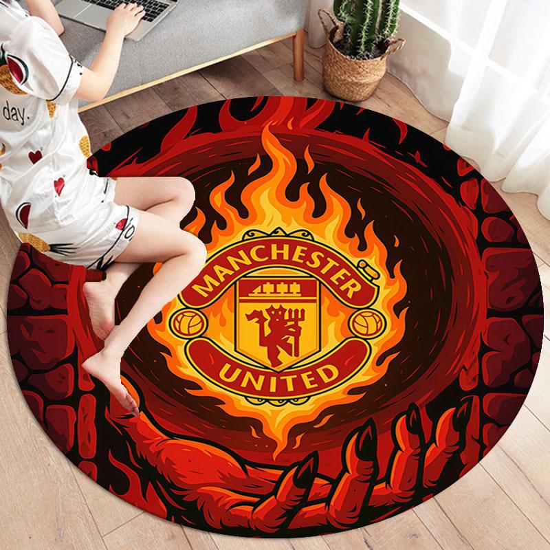 Manchester United F Round Area Rug,Carpet Rug for Living Room Bedroom Sofa Playroom Decor,Non-slip Floor Mat
