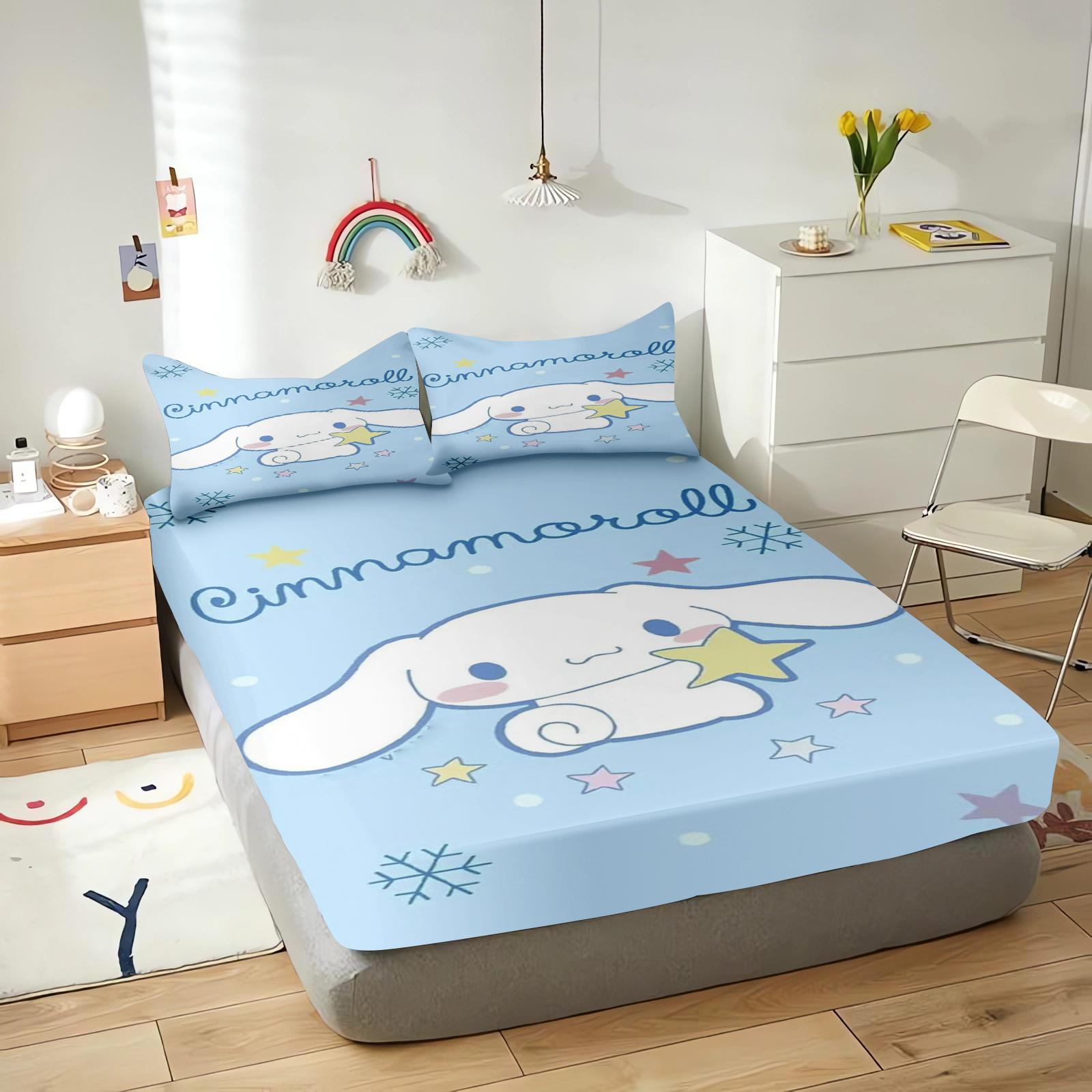 

Мультяшная простыня на резинке Cinnamoroll для детей Sanrio Мягкая эластичная наволочка с принтом милого коричного щенка, сделанная на заказ наволочка для постельного белья 90x190cmx25cm