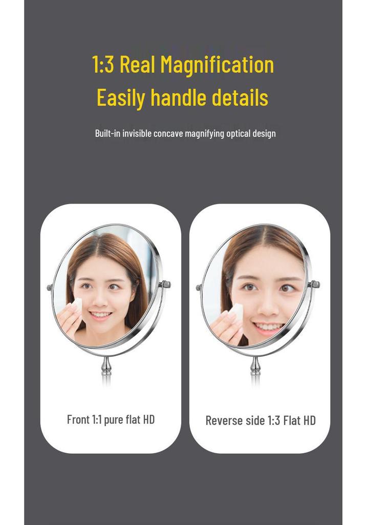 Rotatable LED Tri-Light Double-Sided Makeup Mirror for Desktops & Beauty Salons
