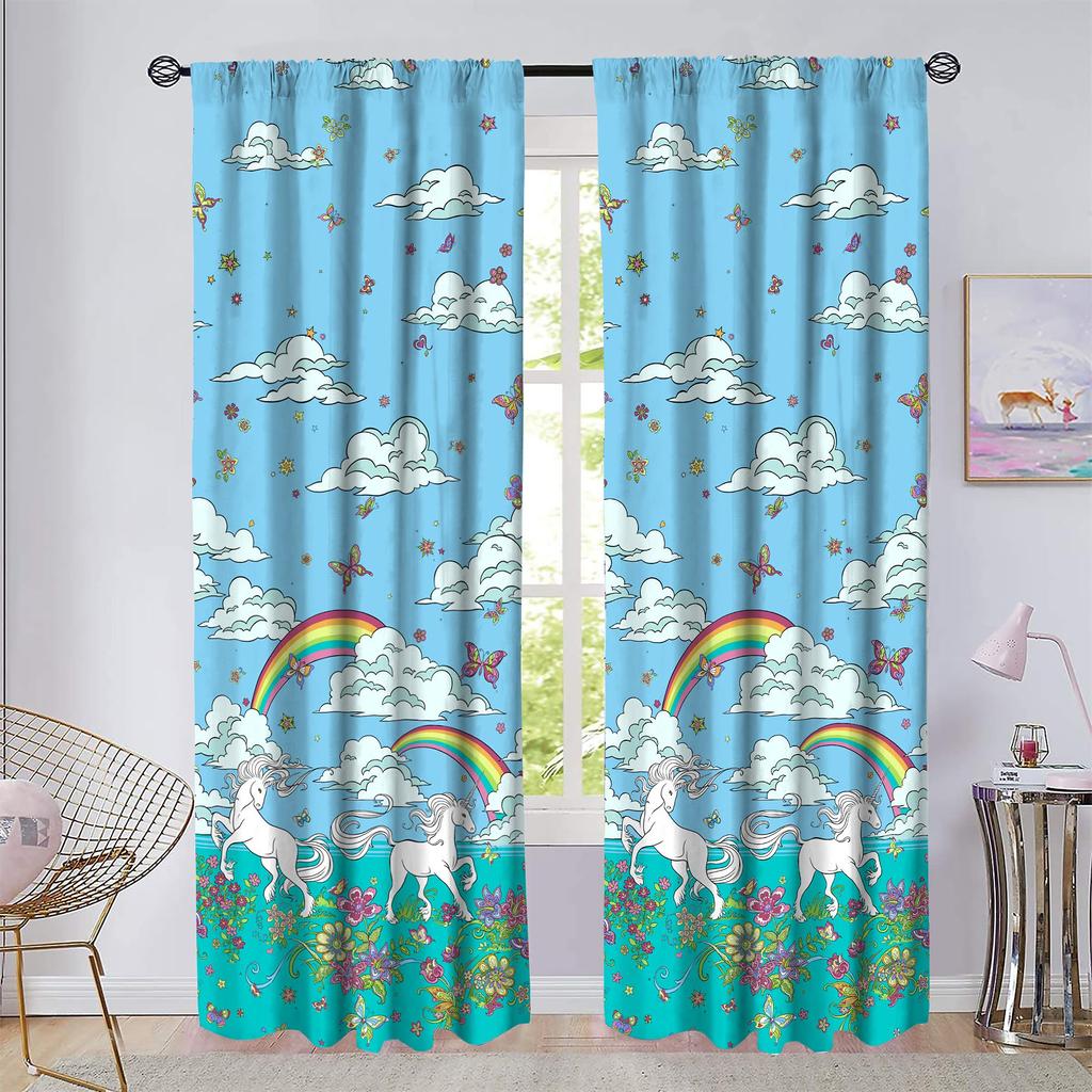 Unicorn Blackout Drape Rainbow High Shade Protection Window Drapes Unicorn Bed Chamber Living Area Room Deco for Girls Kids Set of 2 Panels