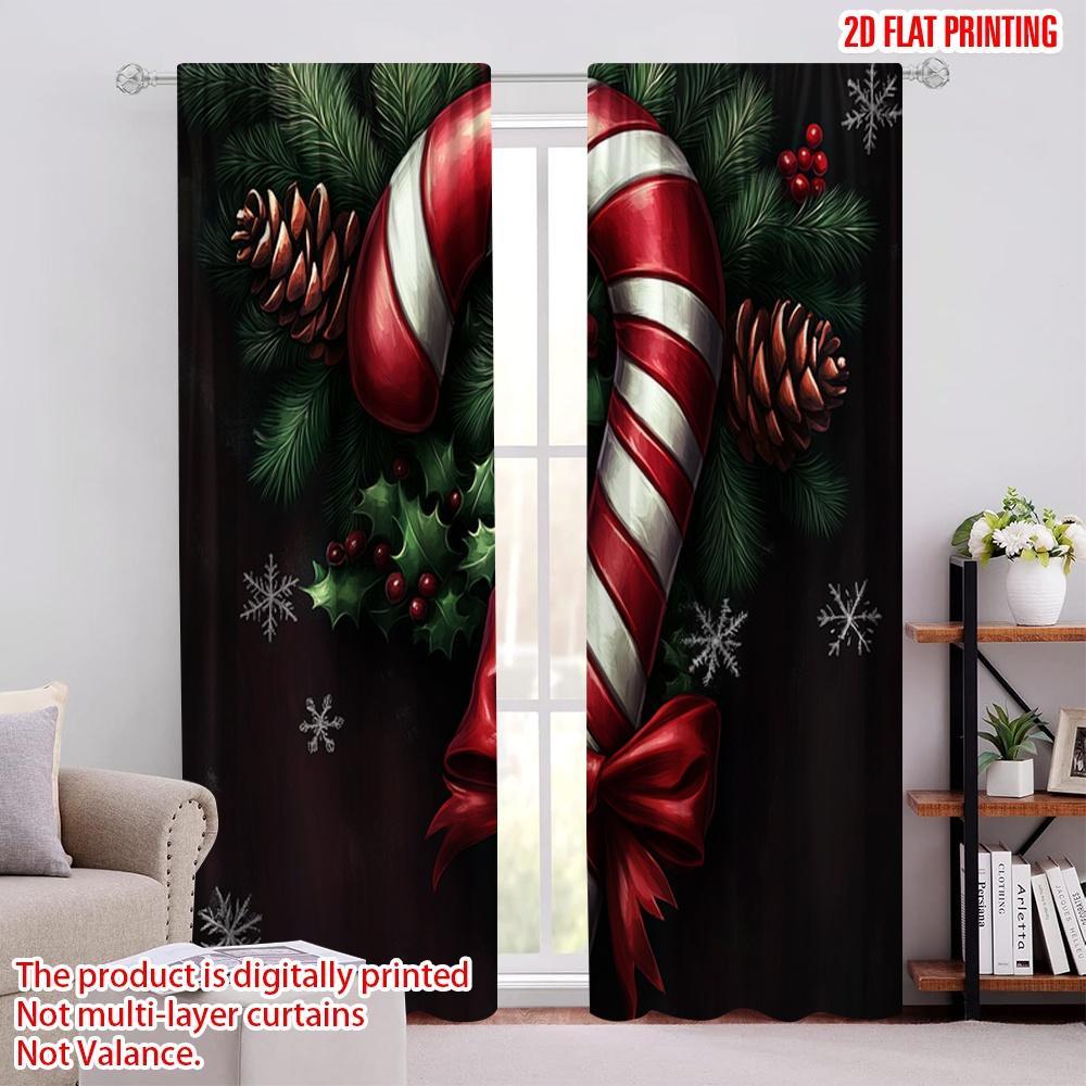 

2pcs,2D plane printing Popular Curtain Panels Christmas Candy Cane Pinecone Bow (2) 100% Polyester (without rod) Holiday for 52.50 × 116.00 cm 2 pcs