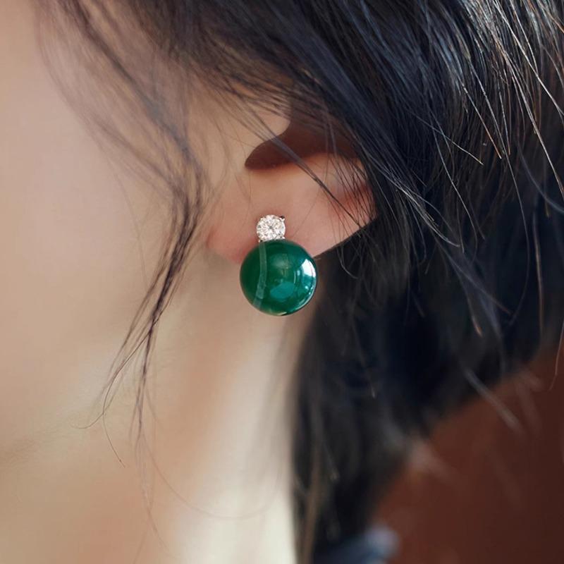 Minar Luxury Green Color Jade Natural Stone CZ Cubic Zirconia Drop Earrings for Women Copper Wholesale Office Career Jewelry