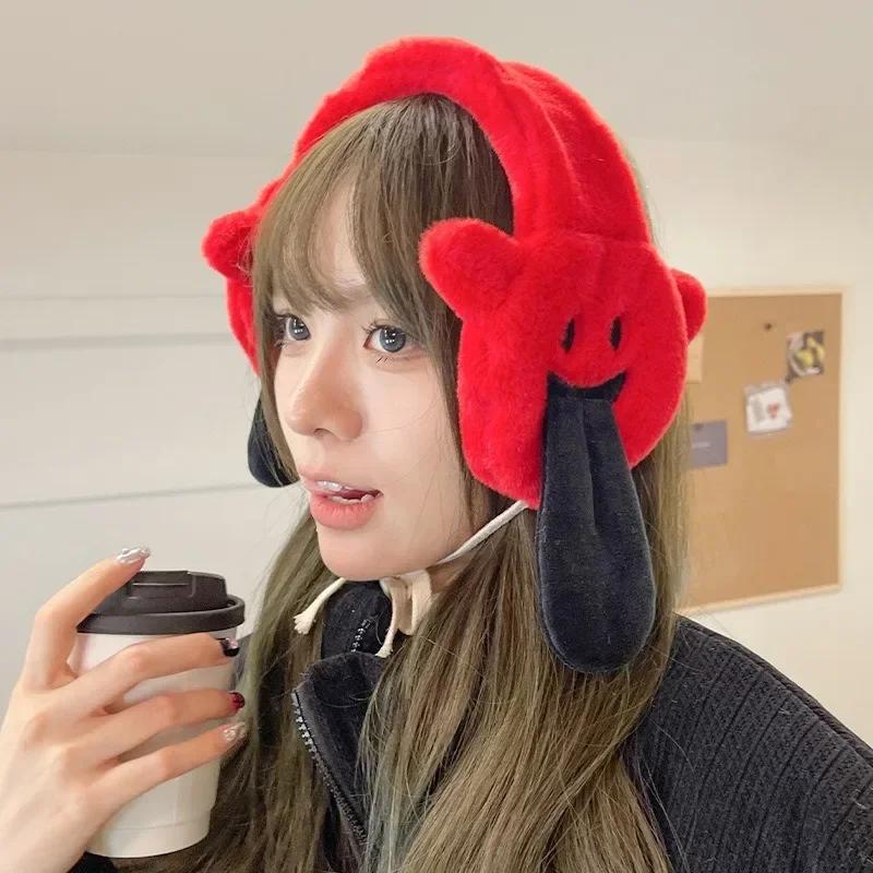 

Забавные наушники для женщин зимой Теплые наушники с героями мультфильмов Милые плюшевые наушники корейского выпуска для студентов Защита ушей от тепла красный