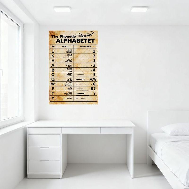 Vintage 'The Phonetic ALPHABETET' Metal Tin Sign Airplane Illustration Educational Reference Poster for Home Office Bar Decor