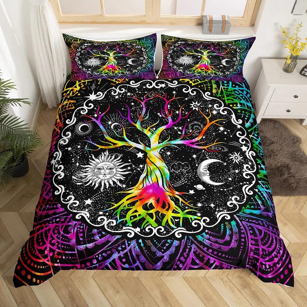 Tree Of Life Duvet Cover Set Natural Scenery Bedding Sets Teen Adult Botanical Comforter Cover Autumn Leaves Quilt Set Full Size