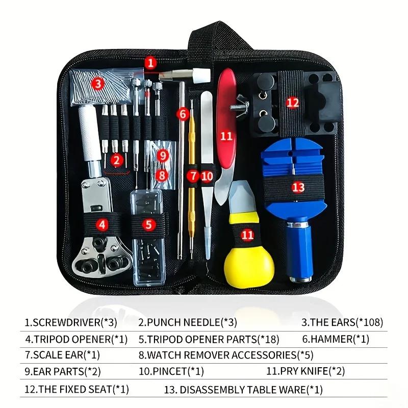 Kit d'outils d'horloger pour la réparation de montres, 147 pièces/ensemble, ouvre-boîtier, jeu de barrettes, outil pour montre de la marque Convenience