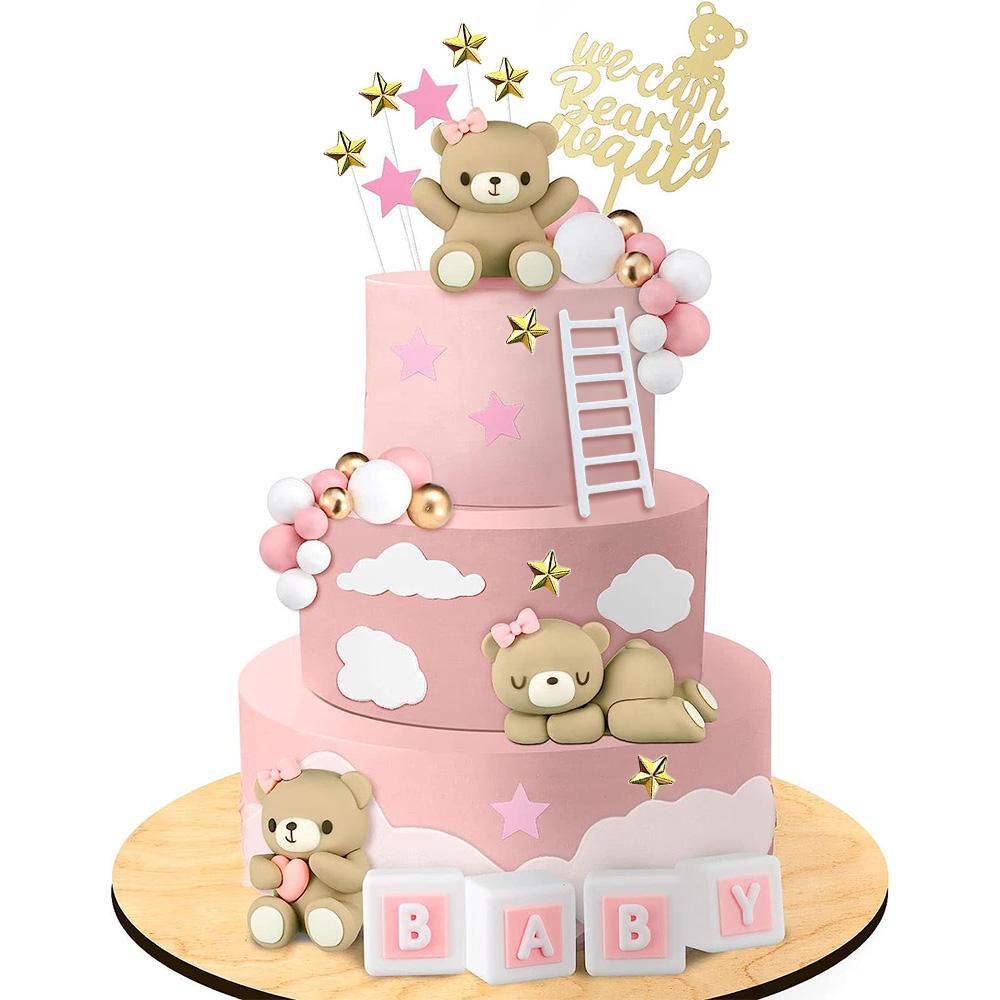 85 ks 3D medvědí dortový topper Tři pózy medvědů Hnědá série Pěnová koule Baby písmena pro Baby Shower Oslavu narozenin Dekorace