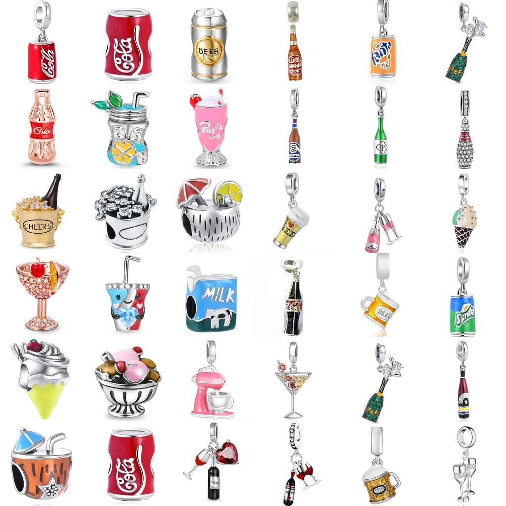 New 925 Silver Charm Fit Bracelet Accessories Women Jewelry Summer Limit Series Ice Cream Beer Red Wine