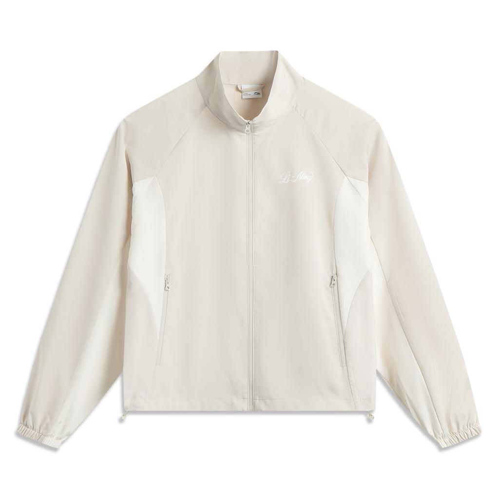 Li-Ning Color Block Zipper Stand Collar Versatile Casual Windbreaker Women Outerwear Gravel-White Gray AFDV694-6
