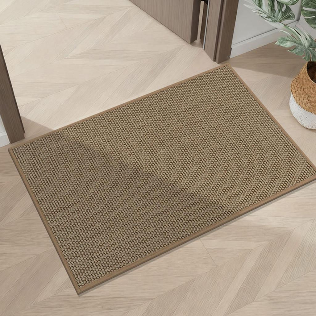 Entryway Rug with Woven Faux Linen Design Antislip Base Absorbent Door Mat for Enhances Safety in Family Environment