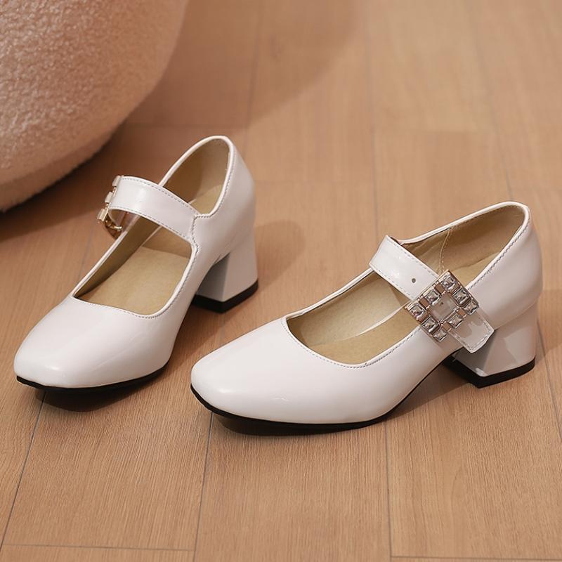 Fashion Elegant Medium Heels Mary Janes Shoes Straps Red Black White Women's Heeled Party Office Wedding Shoes Large Size