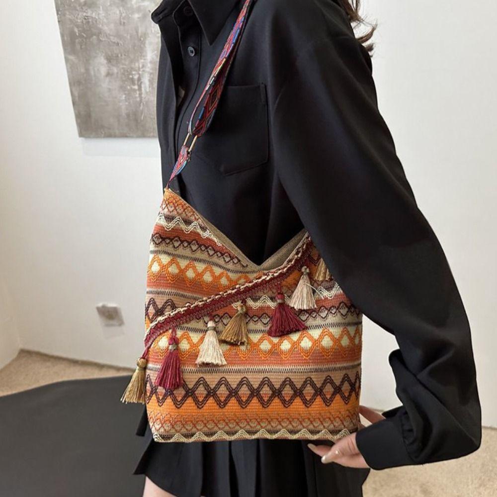 Tassel Bohemian Tote Bag Vintage Fringe Shoulder Bag Casual Ethnic Style Crossbody Bags Travel
