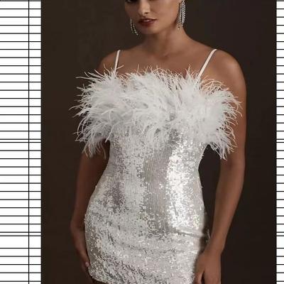 New Party Dress Artificial Fur Splicing Sequins One-word Collar Slim-fit Sexy Tube Top Dress