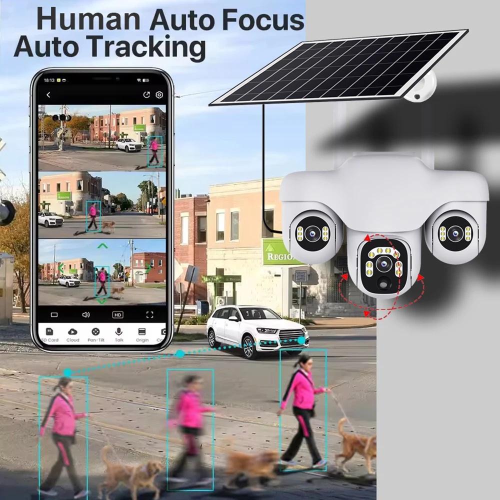 WIFI/4G Smart Solar Surveillance Camera, Available with 1, 2 or 3 Lenses (Single/Dual/Triple Screen), HD Night Vision CCTV