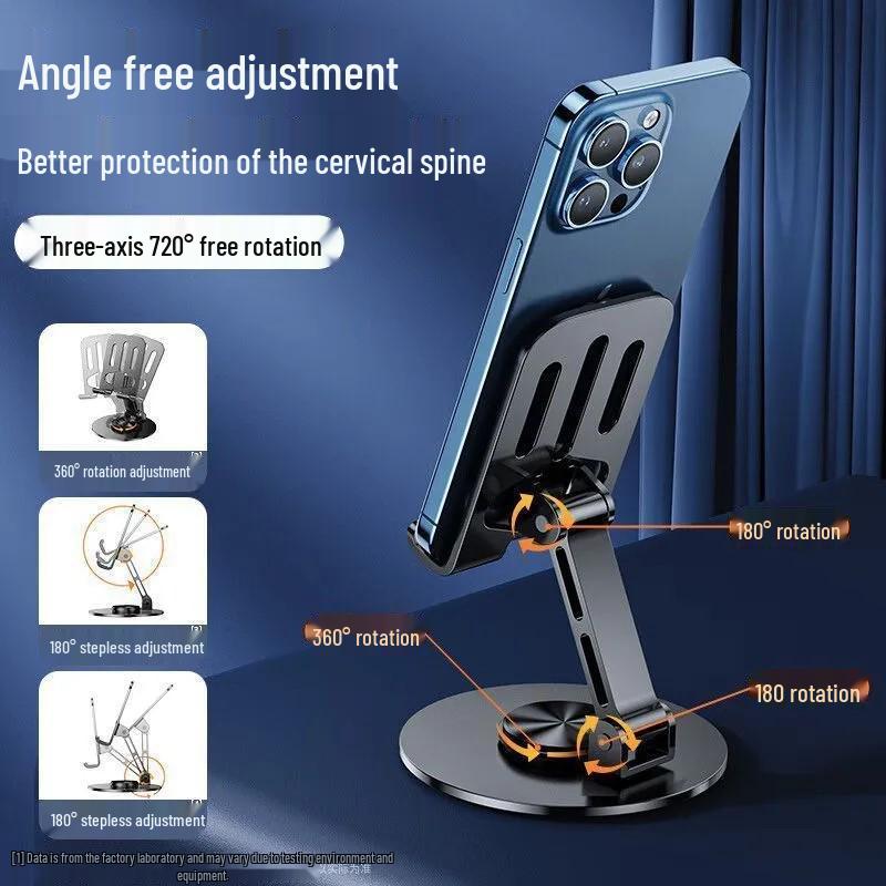 Premium All-Metal Rotating Phone & Tablet Stand: Portable, Foldable, Universal for Desktop Use and Ideal for Live Streaming & Watching Dramas