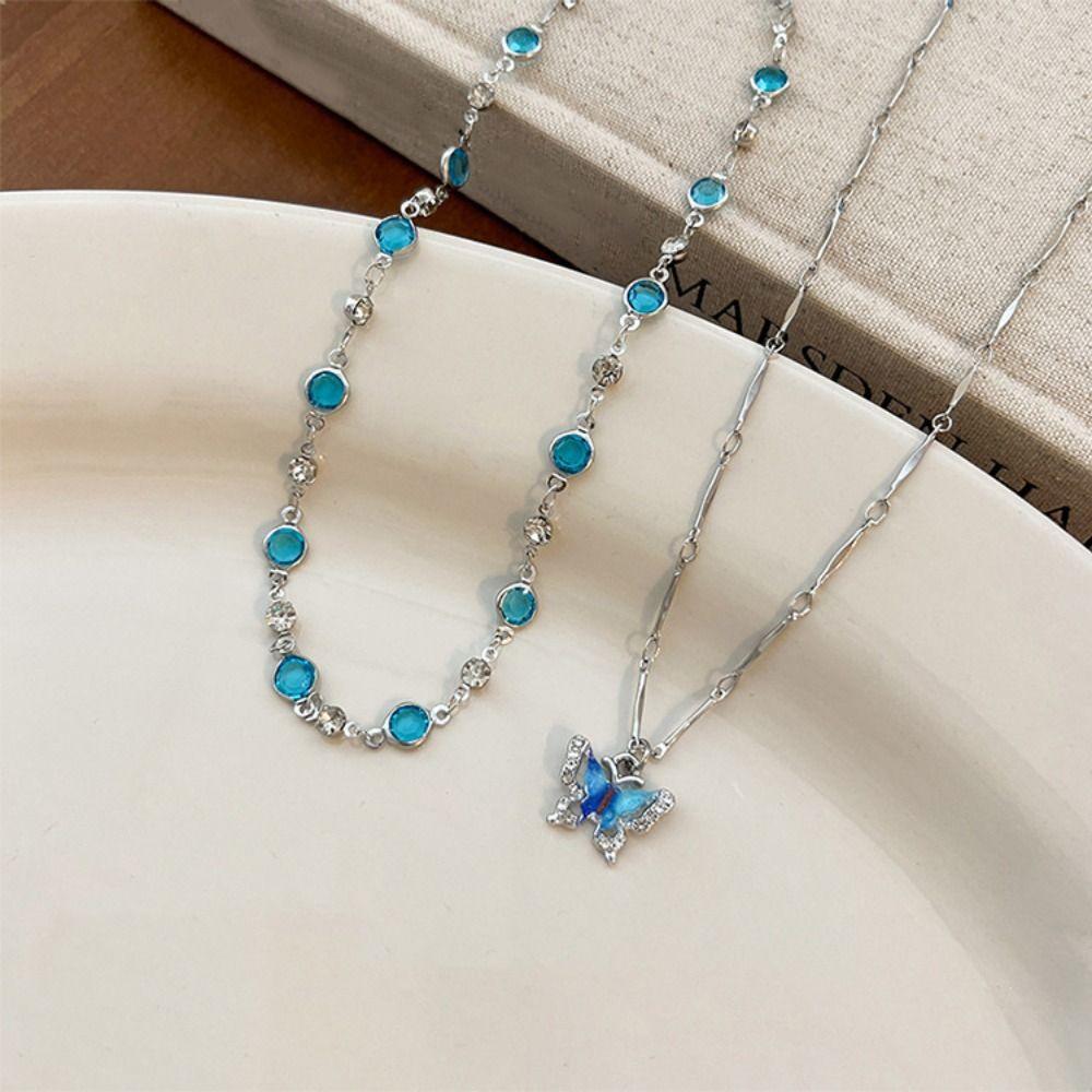Crystal Double-layer Necklaces Sweet Clavicle Chain New Butterfly Zircon Necklace Women Jewelry